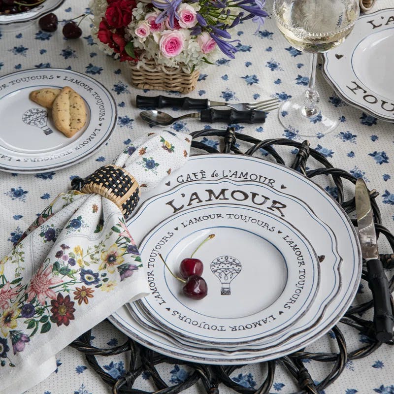 L'Amour Toujours White Ceramic 18'' Dinner Plate Set for 4