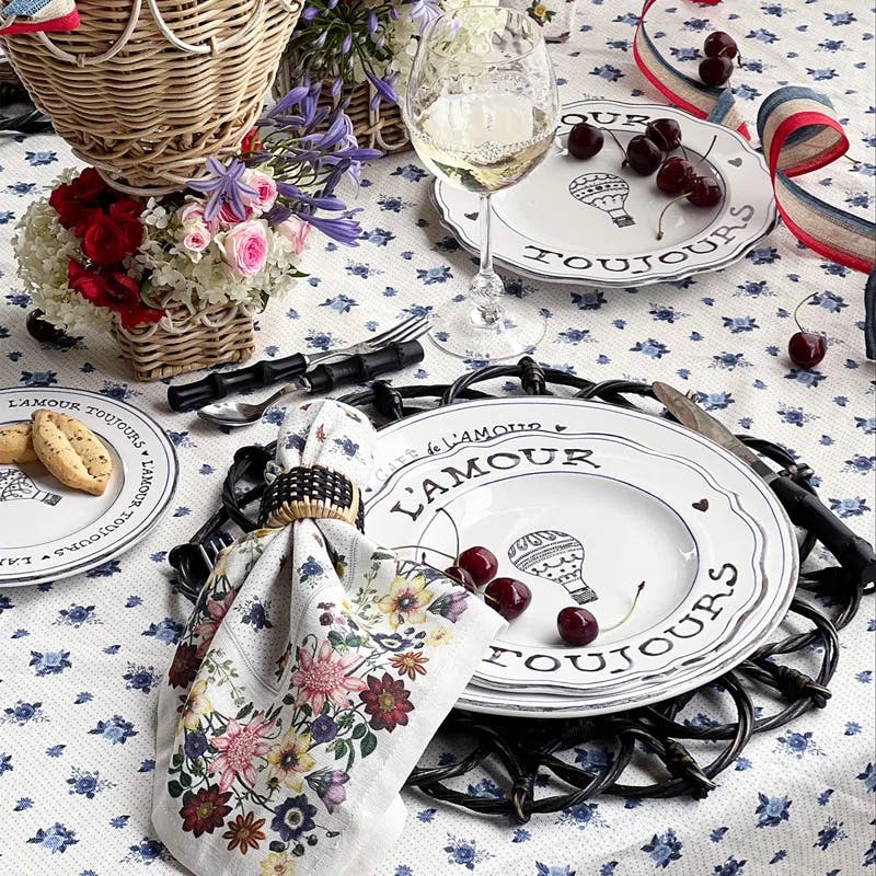 L'Amour Toujours White Ceramic 18'' Dinner Plate Set for 4