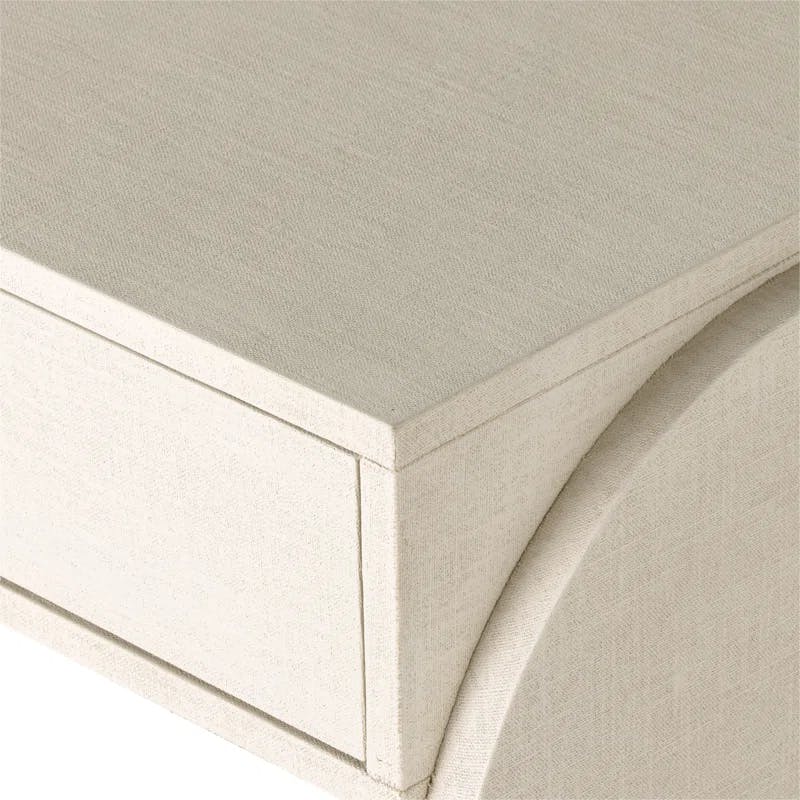 Modern Ivory Painted Linen Demilune Console with Storage