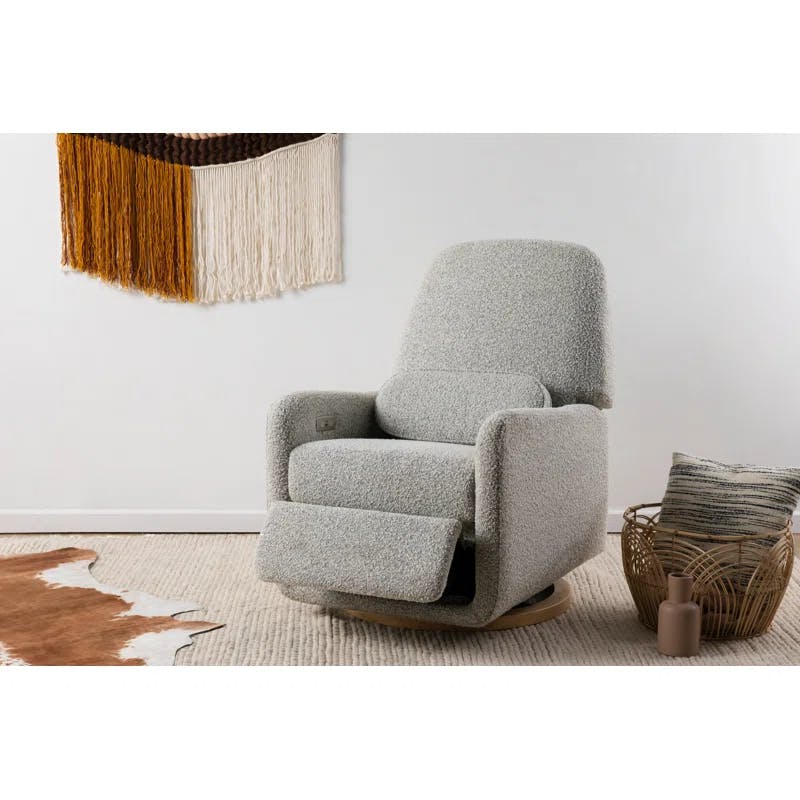 Arc Swivel Glider Recliner in Black/White Boucle with Wood Base