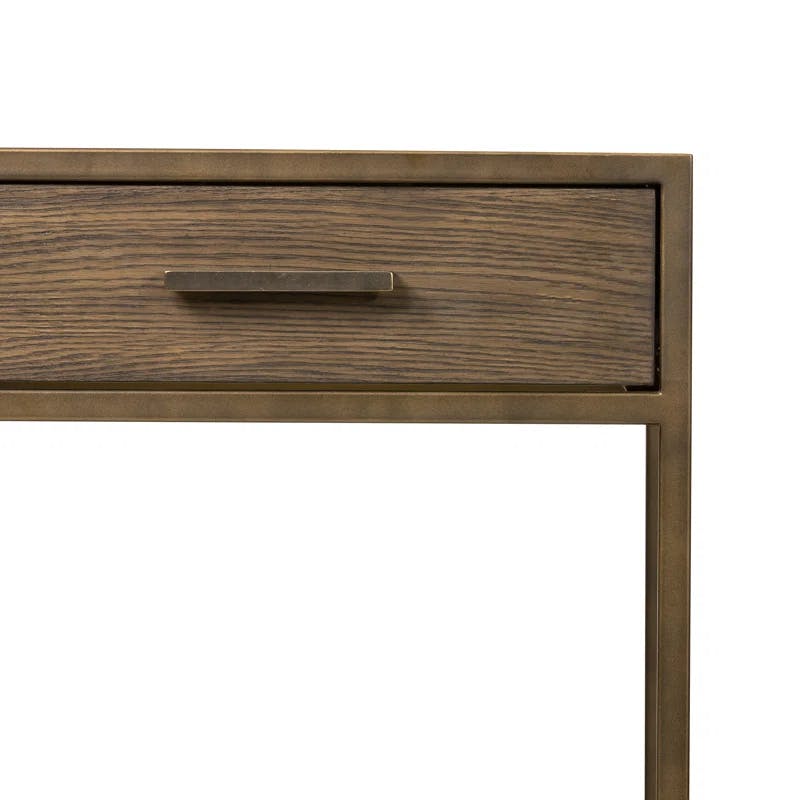 Contemporary Mason Oak Nightstand with Bronze Accents