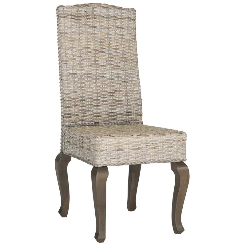 Set of 2 Transitional White Washed Rattan Side Chairs
