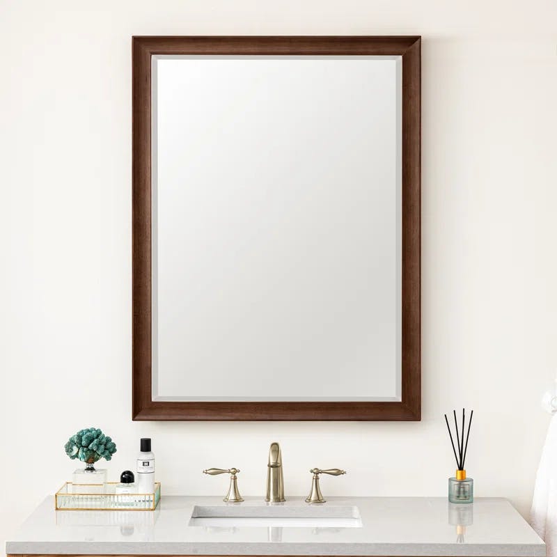 Mid-Century Walnut 40" x 30" Rectangular Wood Bathroom Mirror