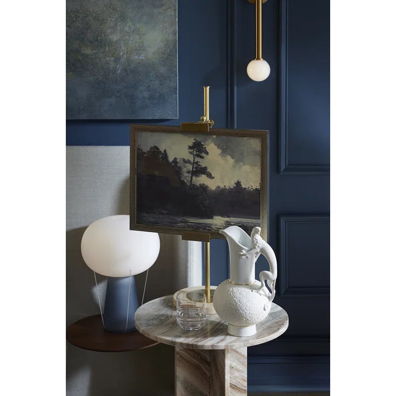 Curvilinear Brass Double Sconce with Dimmable Milk Glass Globes