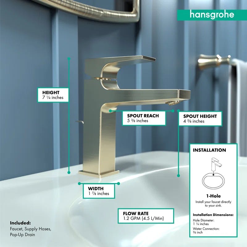 Modern Undermount Black Brass Single-Hole Bathroom Faucet 7.25"