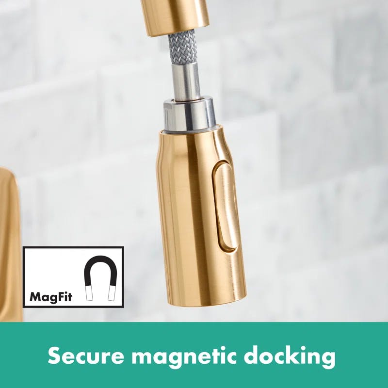 Elegant HighArc Brushed Gold Optic Kitchen Faucet with Pull-out Spray