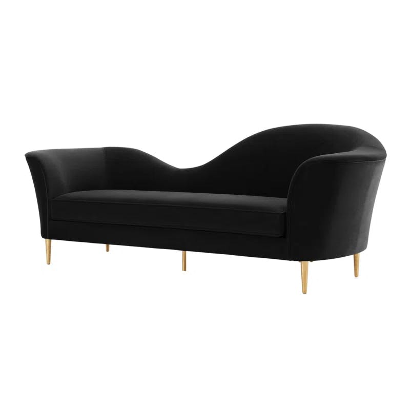 Plato Luxurious Black Velvet 98'' Stationary Sofa with Gold Legs