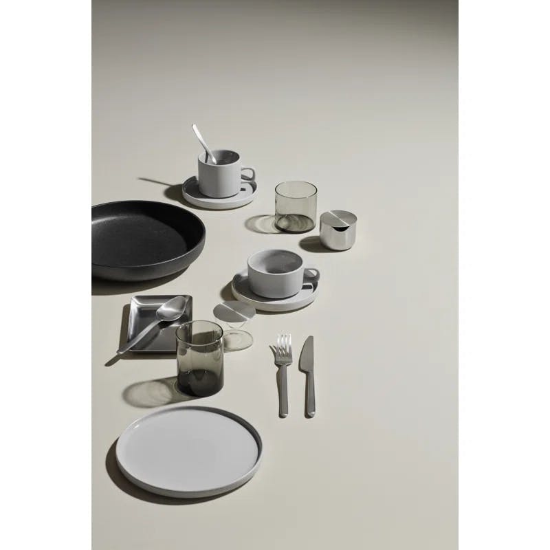 Mirage Grey Ceramic Tea Cups with Saucers, Set of 2