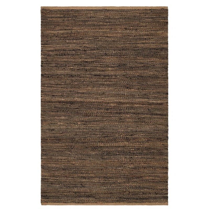 Handwoven Striped Black and Natural Jute Area Rug, 5' x 8'