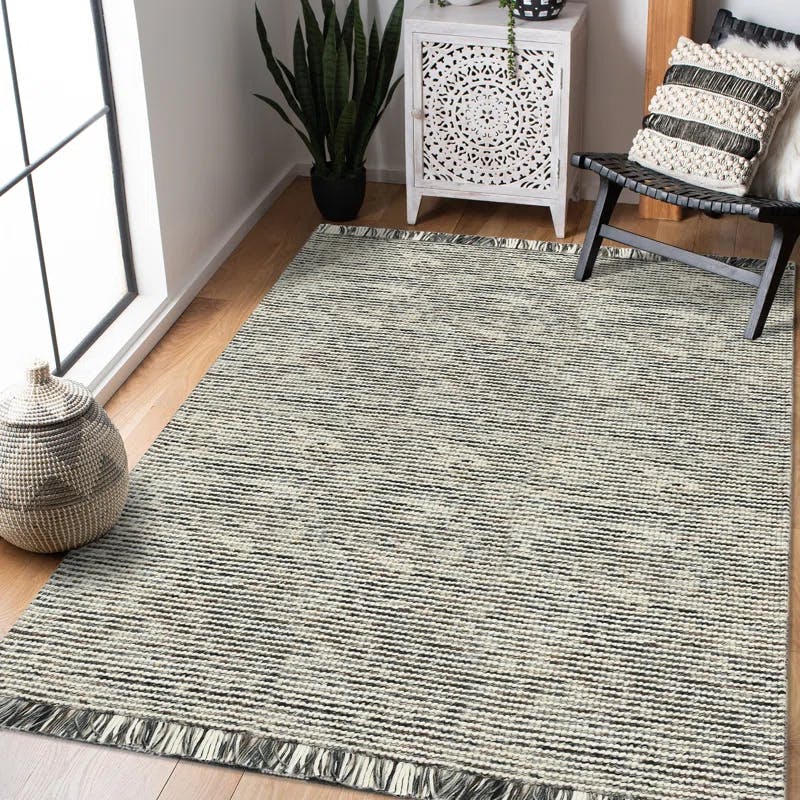 Heathered Cableknit 8'x10' Hand-Woven Wool-Cotton Rug in Gray