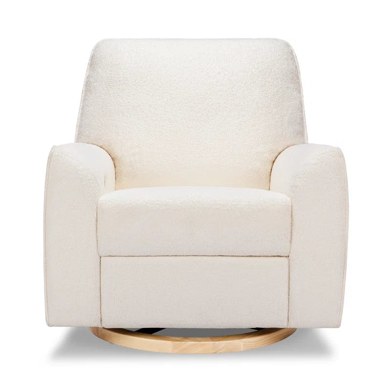 Chantilly Sherpa Oversized Swivel Recliner with Light Wood Base