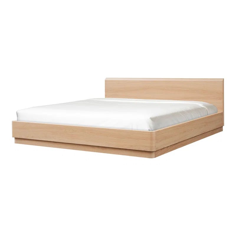 Round Off King Size Oak Wood Panel Bed with Headboard