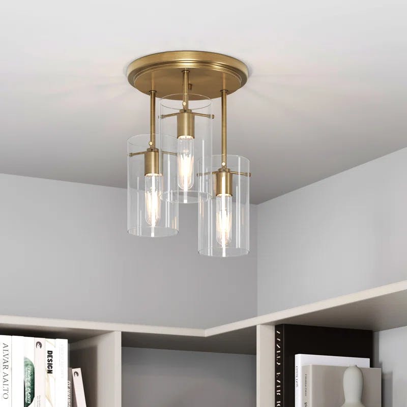 Ophelia 15" Gold Modern Farmhouse Ceiling Light with Clear Glass Shades