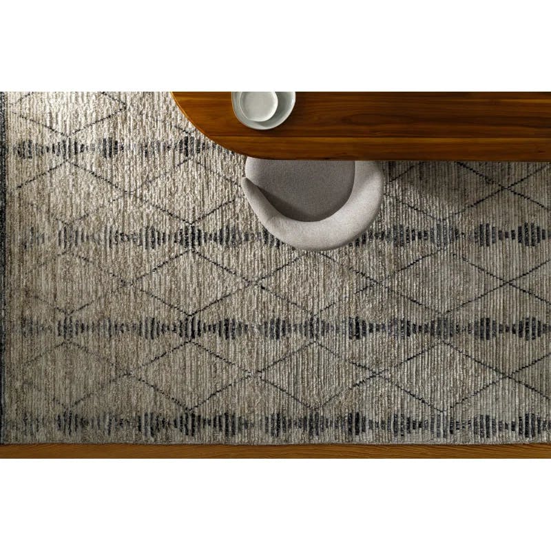 Modern Geometric Hand-Knotted 5' x 7' Gray Synthetic Area Rug
