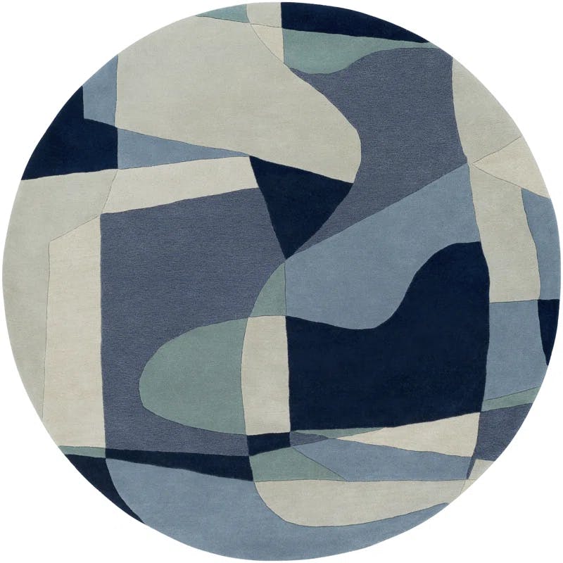 Sophisticated Elegance Hand-Tufted Round Blue Wool Rug 9'9"