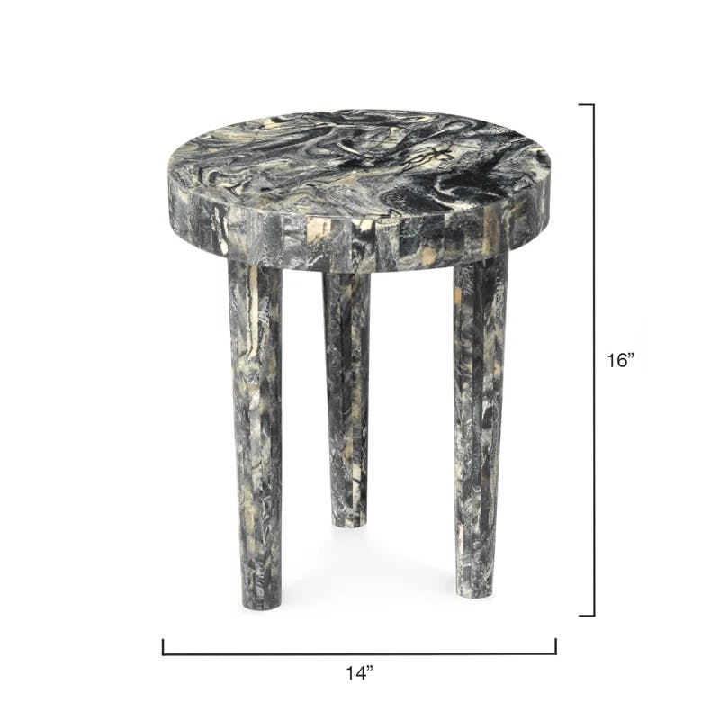 Artemis Swirled Black Resin Round Side Table, 14"x16"
