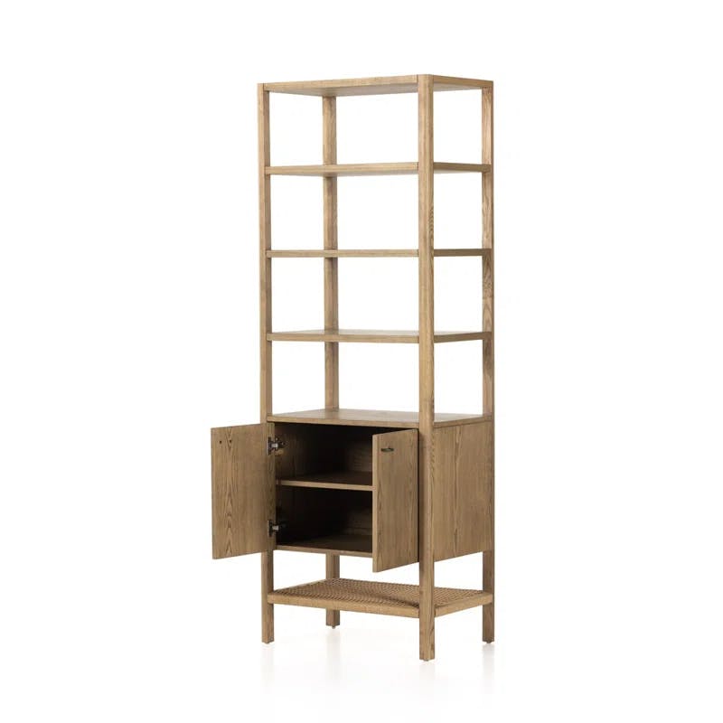 Contemporary Ashwood and Iron 28" Bookcase with Woven Cord Shelf