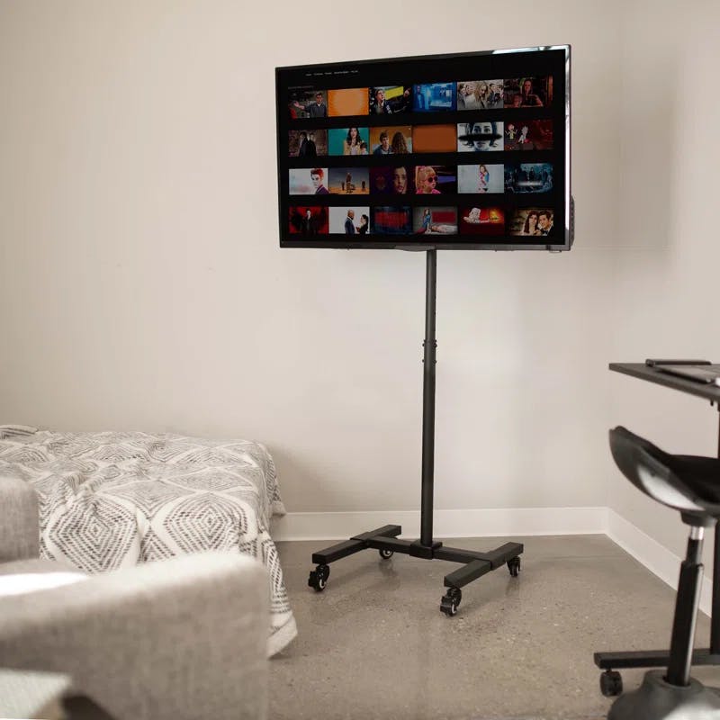 Adjustable Black Mobile TV Cart with Locking Wheels for 13''-50'' Screens