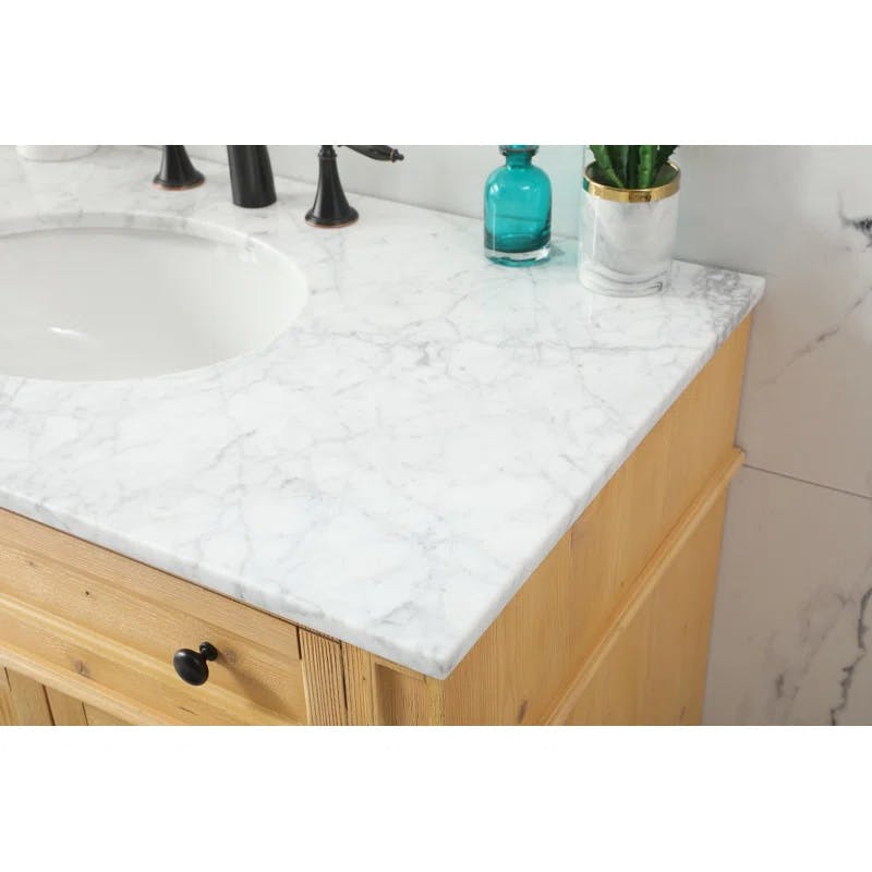 Park Avenue Carrara White Marble Top Single Vanity in Natural Wood