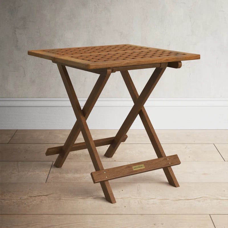 Classic Square Eucalyptus Folding End Table in Matte Brown