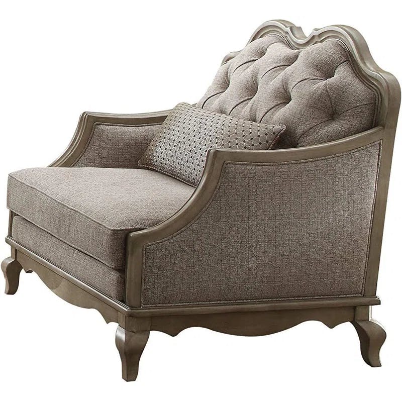 Chelmsford Antique Taupe and Beige Fabric Tufted Armchair