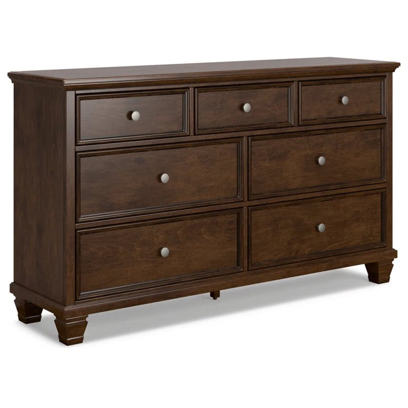 Transitional Farmhouse 62" Brown Dresser with Mirrored Dovetail Drawers