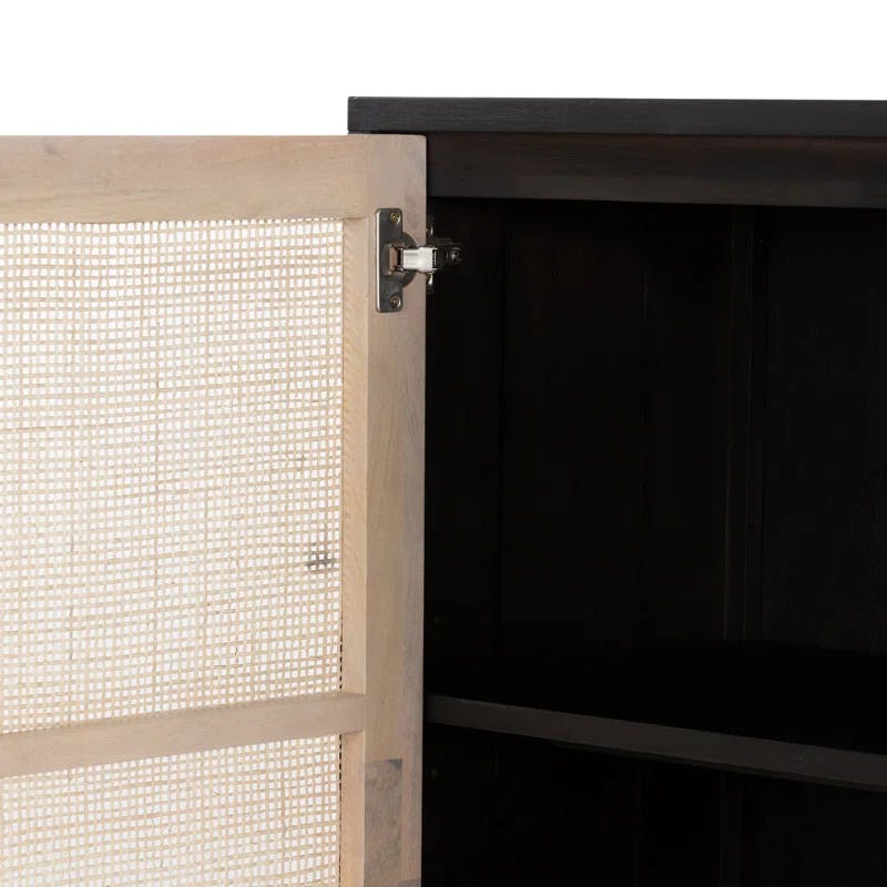 Clarita 40'' Black-Washed Mango and Natural Cane Storage Cabinet