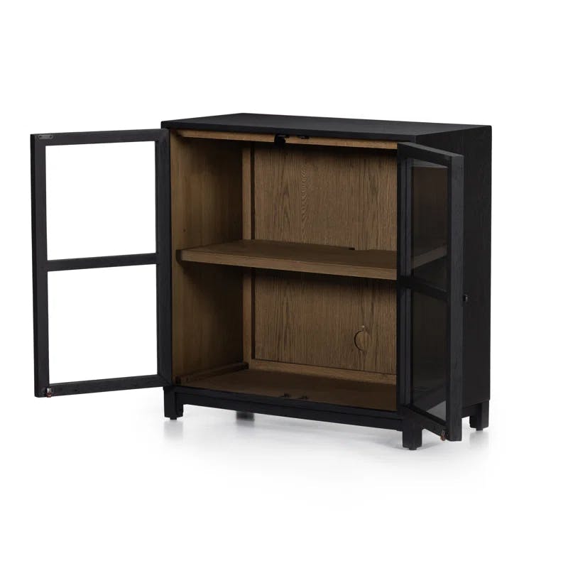 Contemporary Black Oak Display Cabinet with Adjustable Shelving