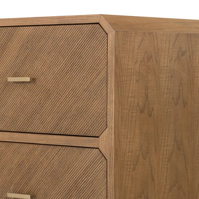 Modern Natural Ash Veneer 6-Drawer Dresser with Satin Brass Hardware
