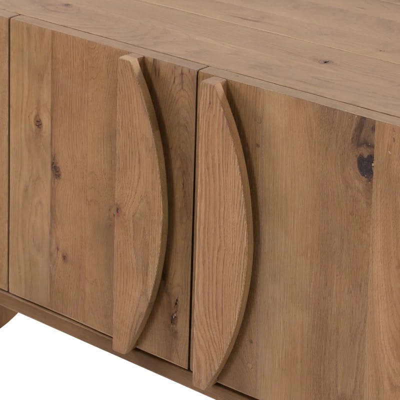Contemporary Dusted Oak Veneer Demilune Media Console with Storage