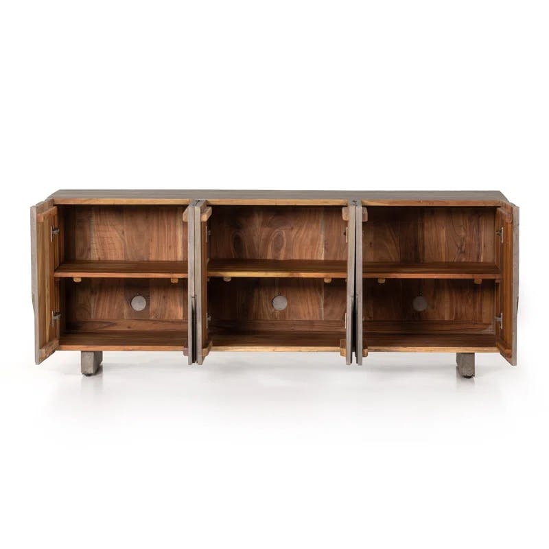 Maya Aged Grey 72" Reclaimed Wood Media Console with Cabinet