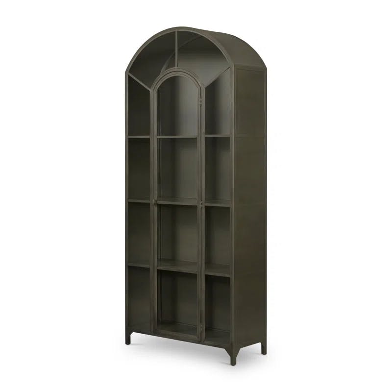 Belmont Modern Gunmetal Iron & Glass Tall Bookcase