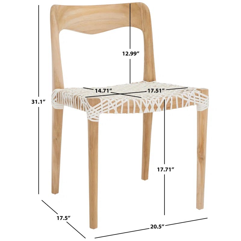 Sezia Victorian-Inspired Teak Wood Dining Chair with Off-White Woven Leather Seat