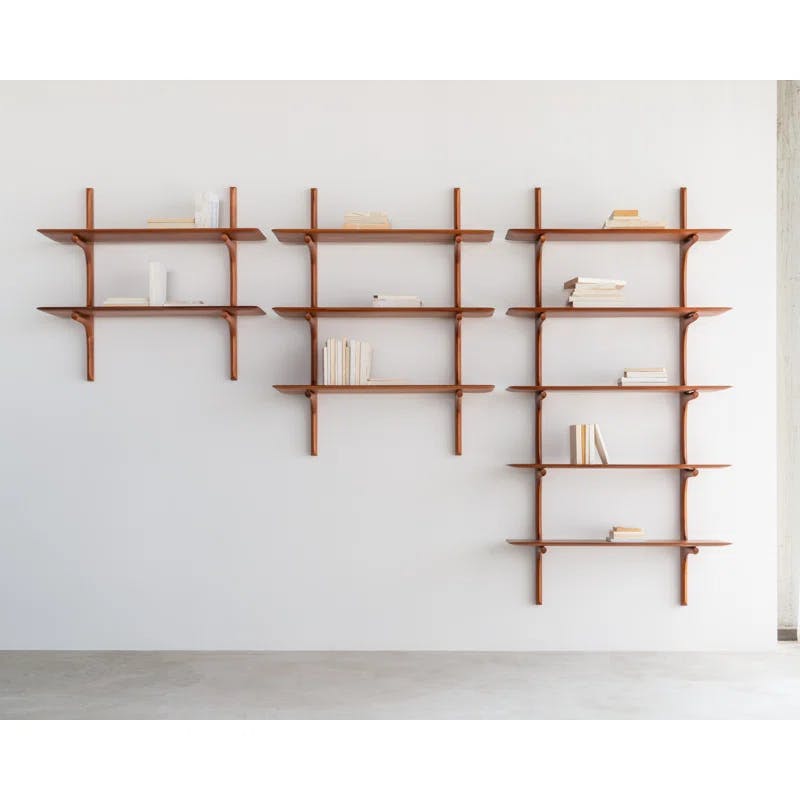 Alain Van Havre Solid Mahogany 3-Tiered Varnished Brown Wall Shelf