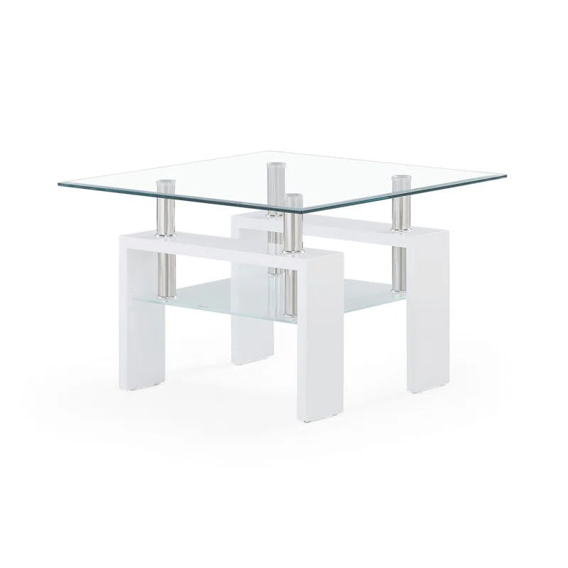 Modern White Glossy and Clear Glass 26" Square End Table