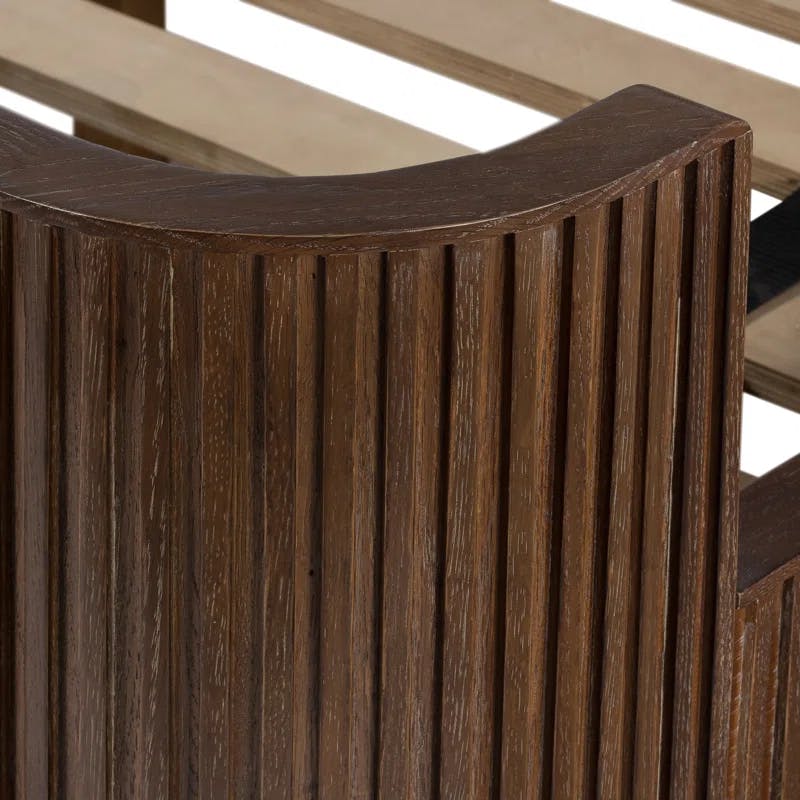 Contemporary Terra Brown Oak Queen Panel Bed with Headboard
