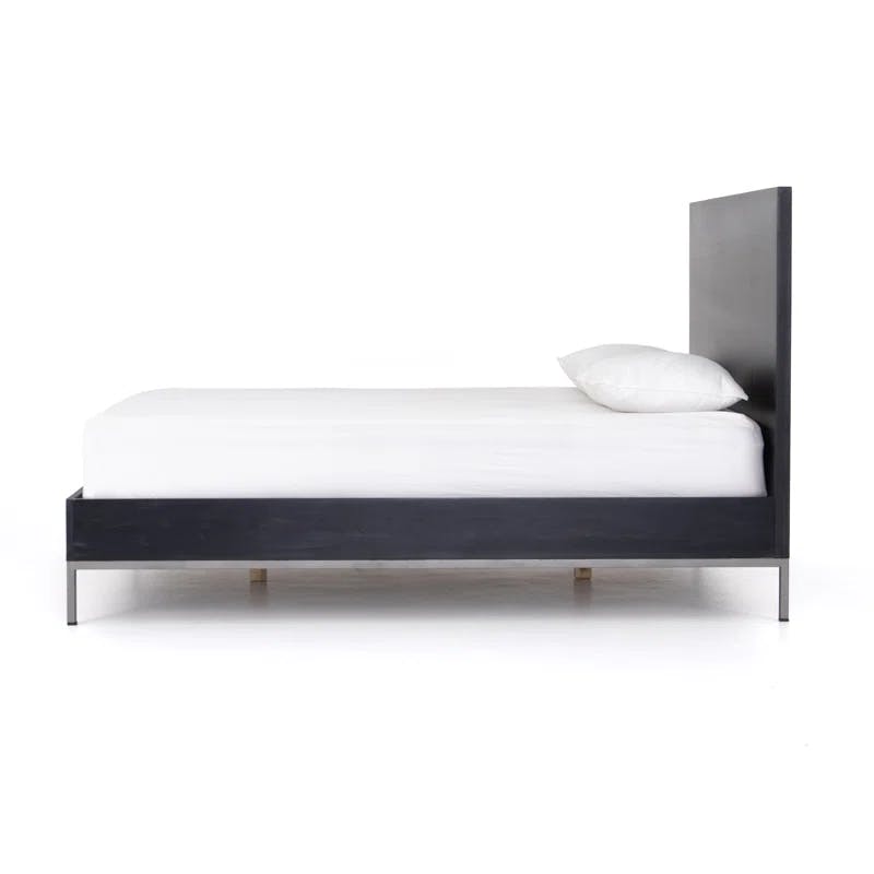 Contemporary Black-Wash Poplar King Panel Bed with Metal Frame