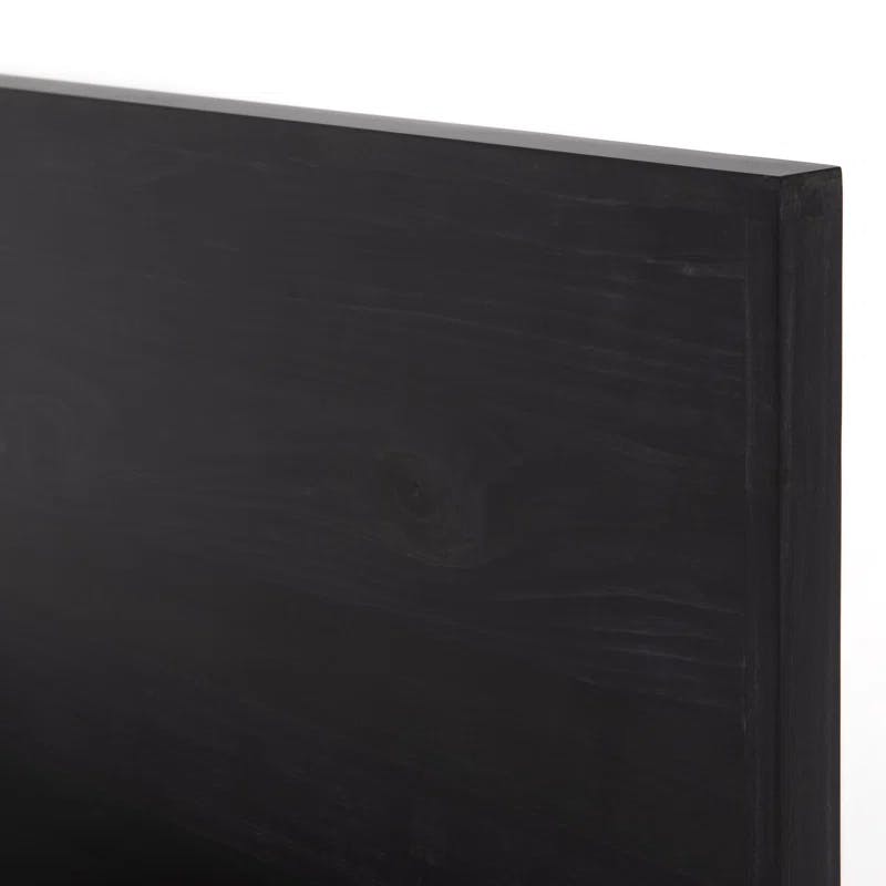 Modern Black Metal Frame Queen Bed with Wood Headboard
