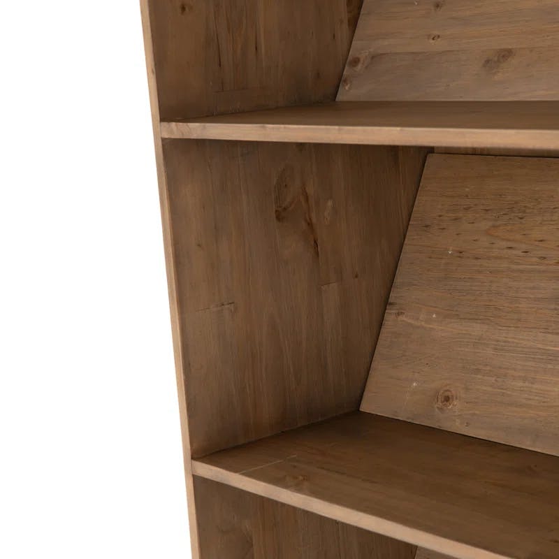 Smoked Pine Contemporary Ladder Bookshelf with Black Iron Accents