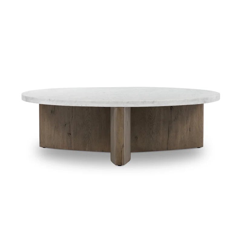Contemporary Rustic Grey Oak & White Marble Round Coffee Table