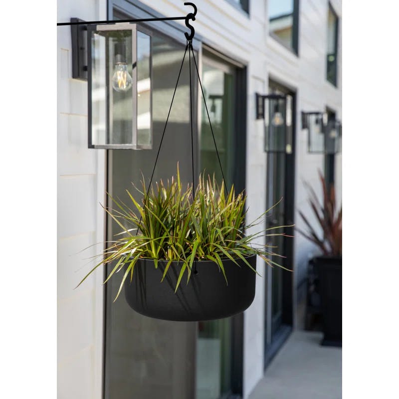 Kona Modern Hanging Bowl Planter 14" in Black Plastic-Stone Composite