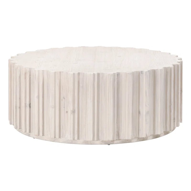 Elegance Reclaimed Pine Round Coffee Table in White Wash
