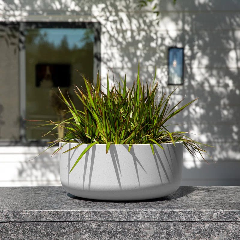 Kona Modern White 14" Plastic-Stone Indoor/Outdoor Bowl Planter