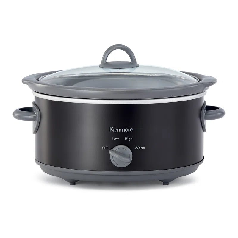 Easy Dial 5-Quart Black Ceramic Slow Cooker with Tempered Glass Lid
