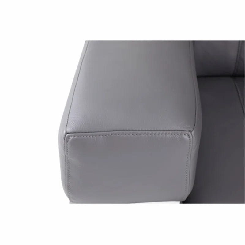 Luxurious Dark Gray Top Grain Leather Sofa with Chrome Accents, 89''