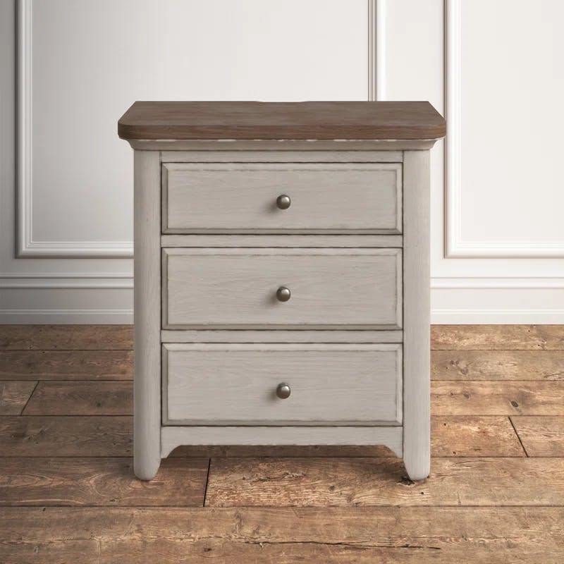 Transitional Antique White 3-Drawer Nightstand with Charging Station