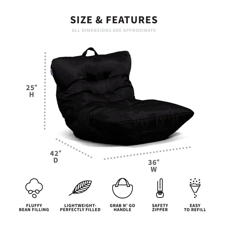 Roma Black Smartmax Bean Bag Chair with Removable Cover
