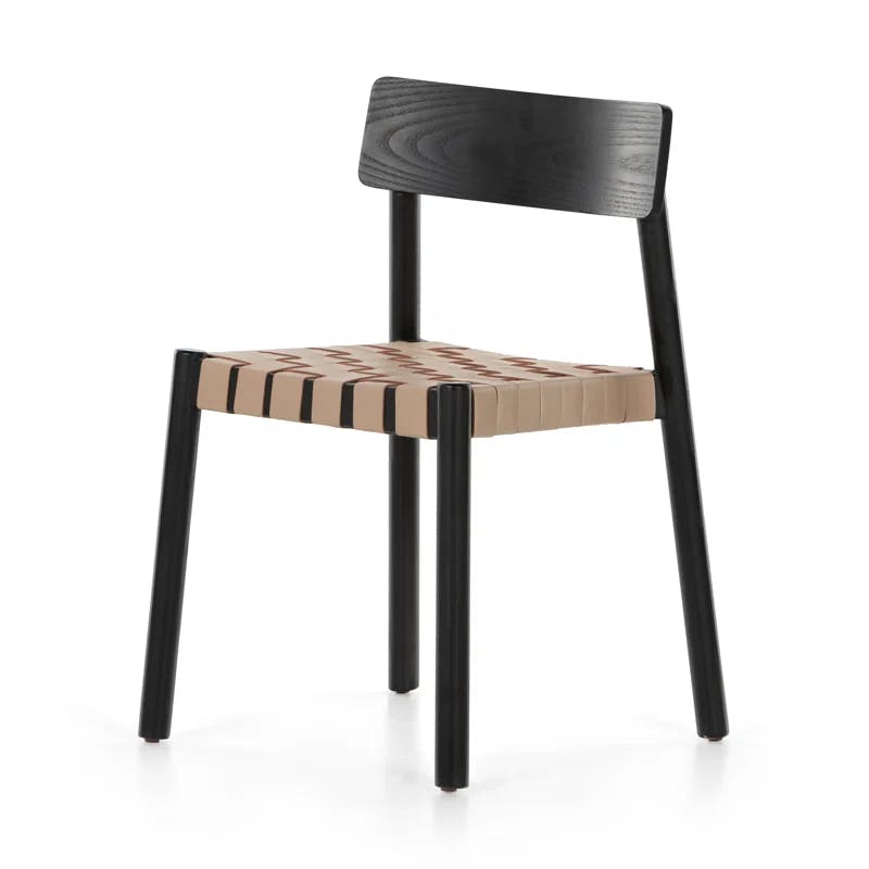 Modern Black Ash Wood & Woven Leather Side Chair