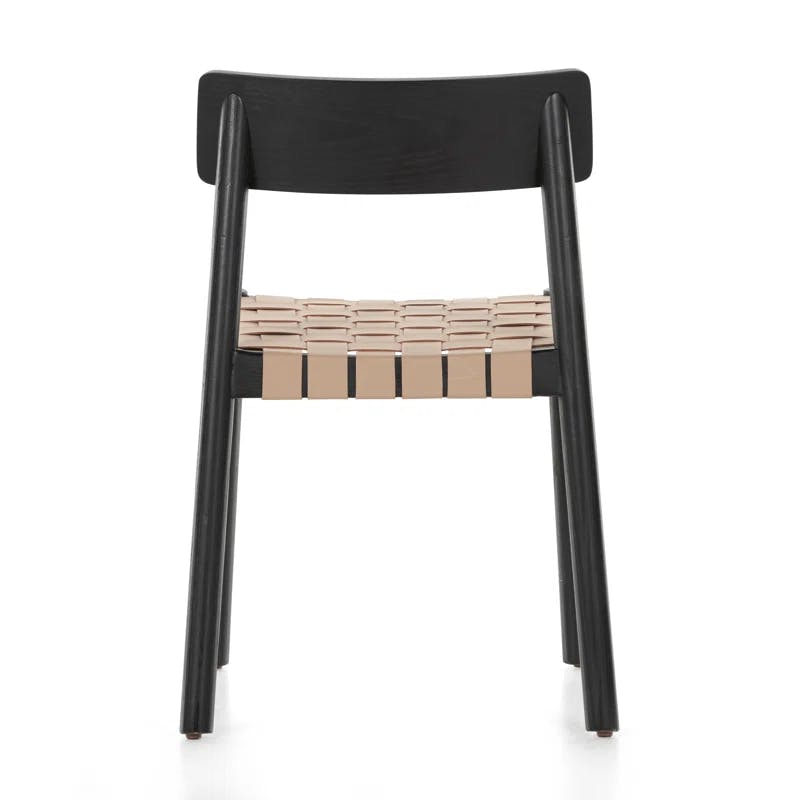 Modern Black Ash Wood & Woven Leather Side Chair