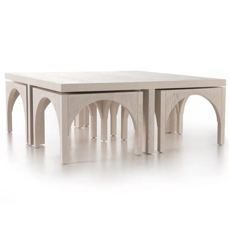 Whitewashed Oak Contemporary Nesting Square Coffee Table